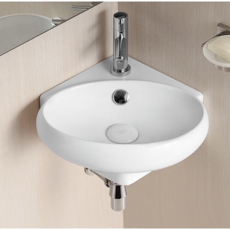 Oval White Ceramic Wall Mounted Corner Bathroom Sink