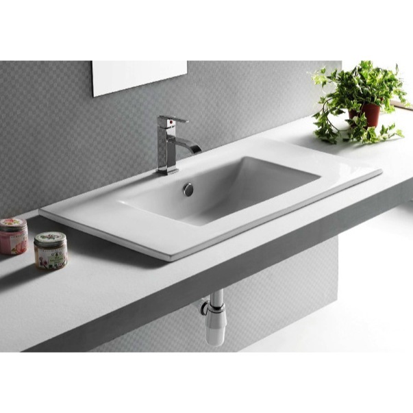 Bathroom Sink, Caracalla CA4530-820-One Hole, Rectangular White Ceramic Drop In Bathroom Sink