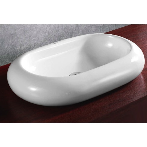 Caracalla CA4546-No Hole Oval White Ceramic Vessel Bathroom Sink