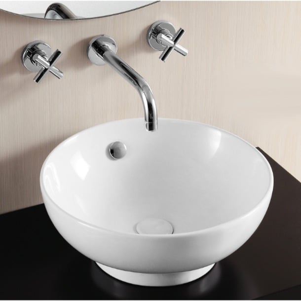 Bathroom Sink, Caracalla CA4947-No Hole, Round White Ceramic Vessel Bathroom Sink