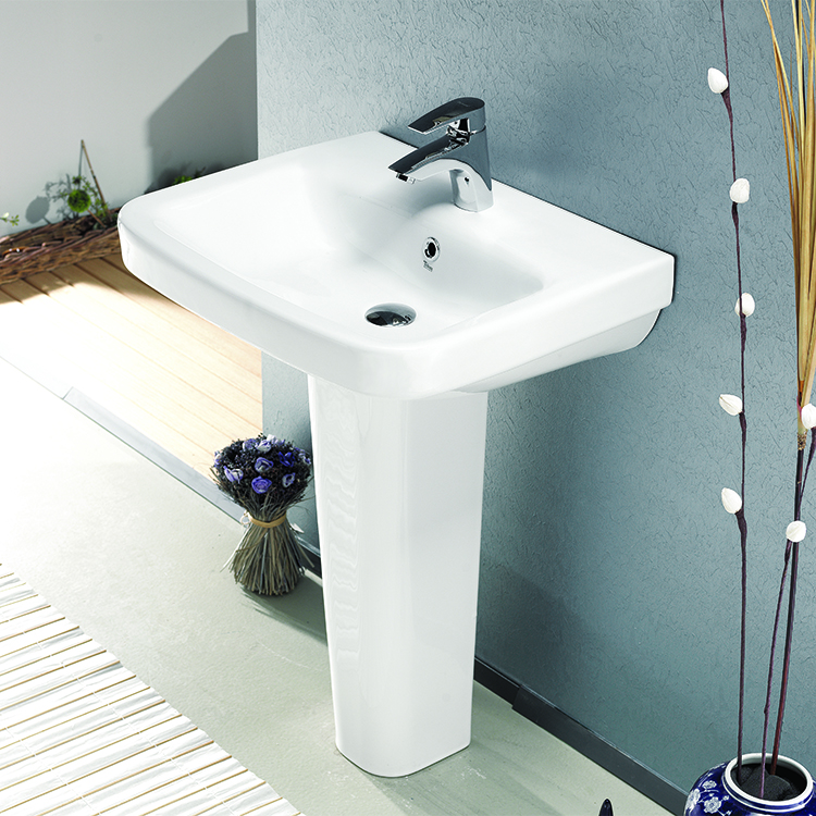 Bathroom Sink, CeraStyle 007700U-PED-One Hole, Rectangular White Ceramic Pedestal Sink