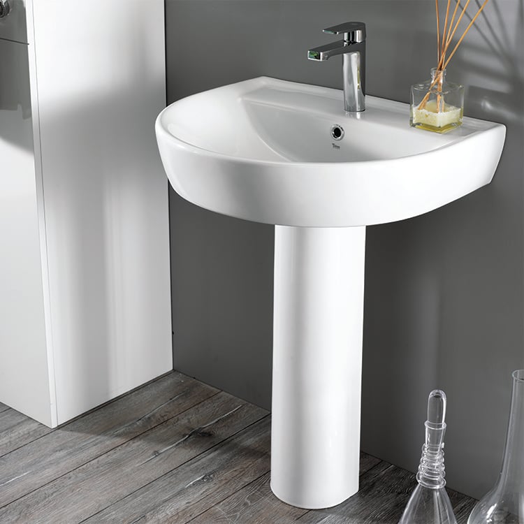 CeraStyle 007800U-PED-One Hole Round White Ceramic Pedestal Sink