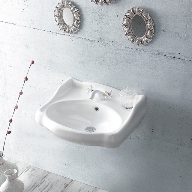Bathroom Sink, CeraStyle 030200-U-One Hole, Classic-Style White Ceramic Wall Mounted Sink