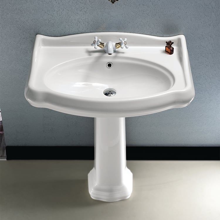 CeraStyle 030300-PED-One Hole Classic-Style White Ceramic Pedestal Sink