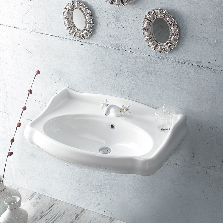 CeraStyle 030300-U-One Hole Rectangle White Ceramic Wall Mounted Sink