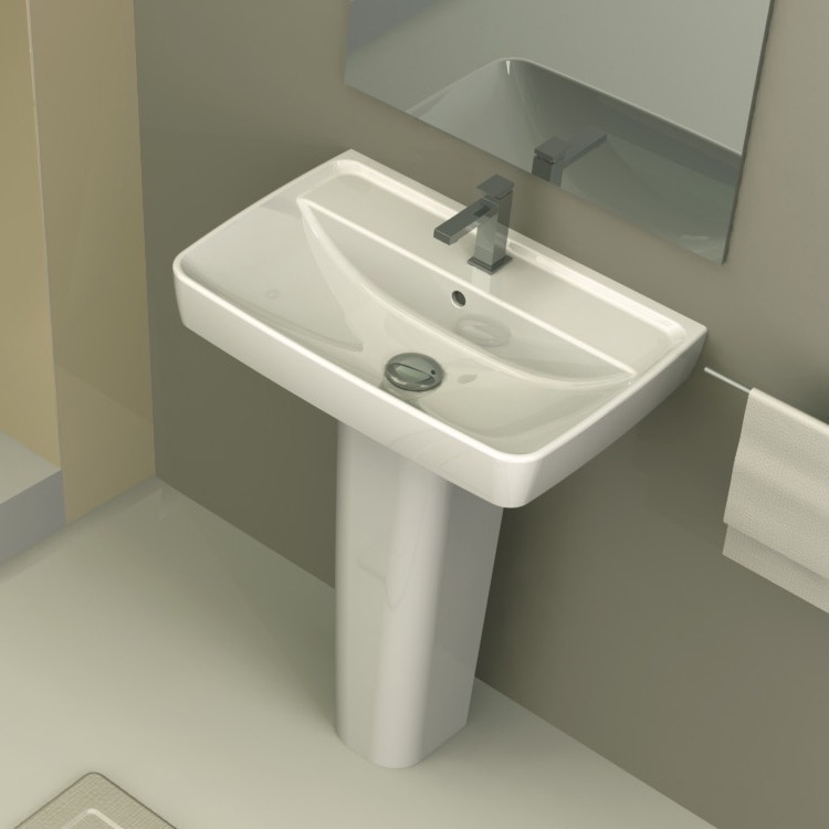 CeraStyle 035100U-PED-One Hole Rectangular White Ceramic Pedestal Sink