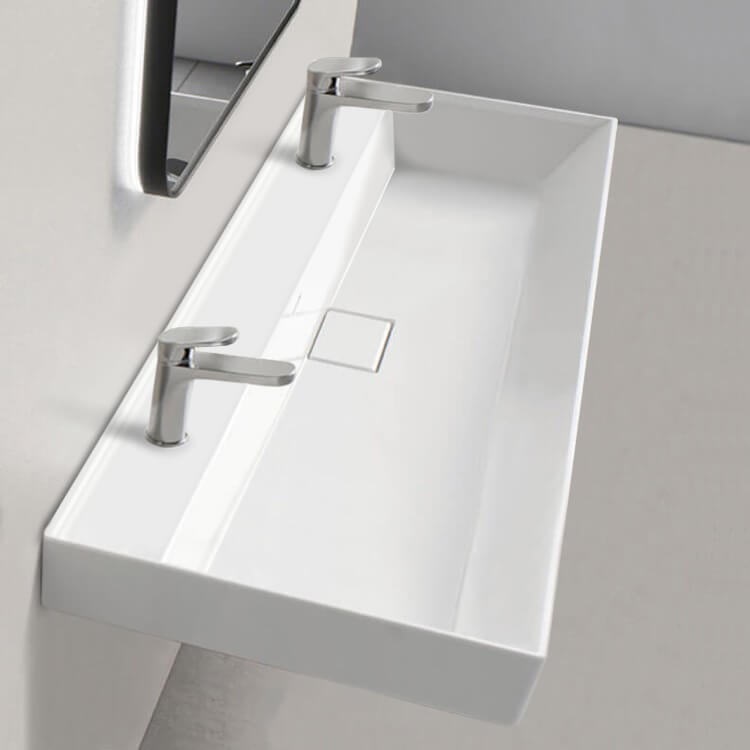 CeraStyle 037600-U-Two Hole Trough Ceramic Wall Mounted or Drop In Sink