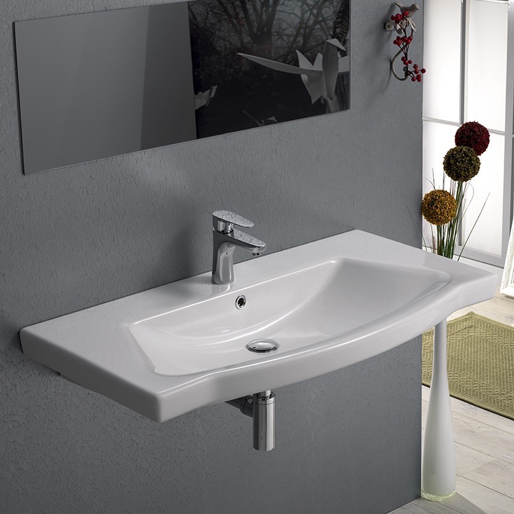 CeraStyle 040500-U-One Hole Rectangle White Ceramic Wall Mounted or Drop In Sink