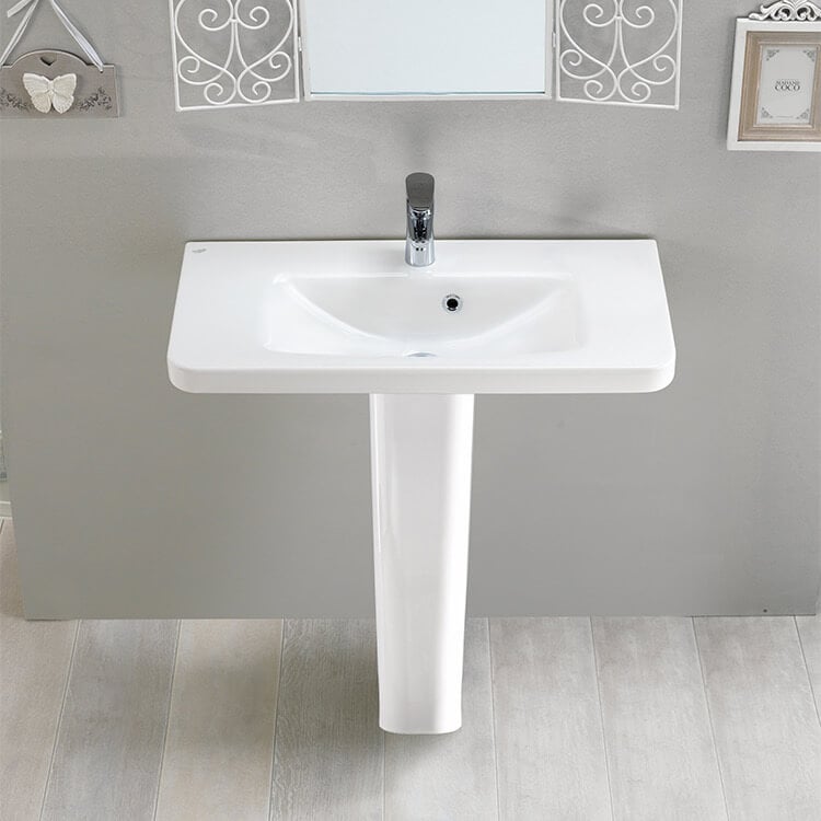 CeraStyle 068300U-PED-One Hole Rectangular White Ceramic Pedestal Sink
