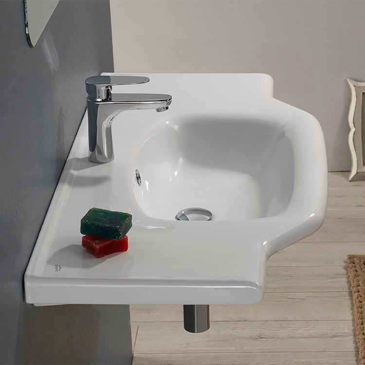 Bathroom Sink Rectangular White Ceramic Wall Mounted or Drop In Bathroom Sink CeraStyle 081200-U