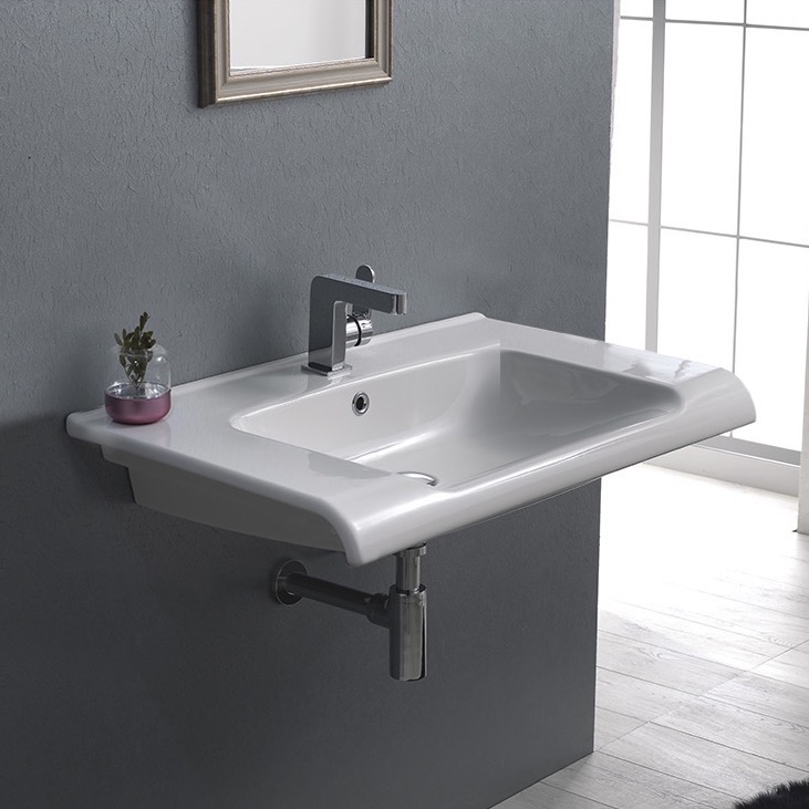 CeraStyle 090700-U-One Hole Rectangle White Ceramic Wall Mounted or Drop In Sink