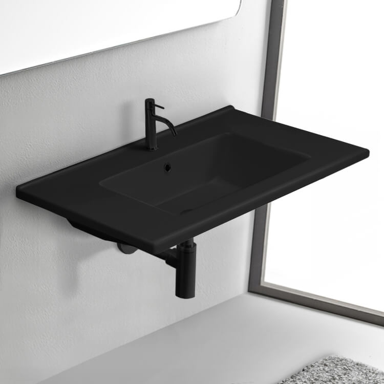 Bathroom Sink Black Ceramic Wall Mount or Drop In Bathroom Sink CeraStyle 067507-U-97
