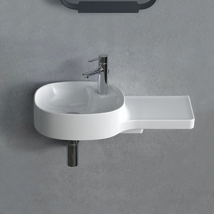 CeraStyle 043700-U-One Hole Narrow Ceramic Wall Mounted Sink With Counter Space