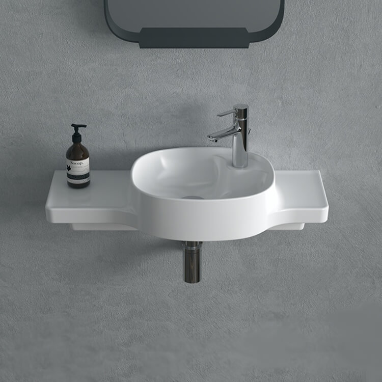 CeraStyle 043800-U-One Hole Narrow Ceramic Wall Mounted Sink With Counter Space
