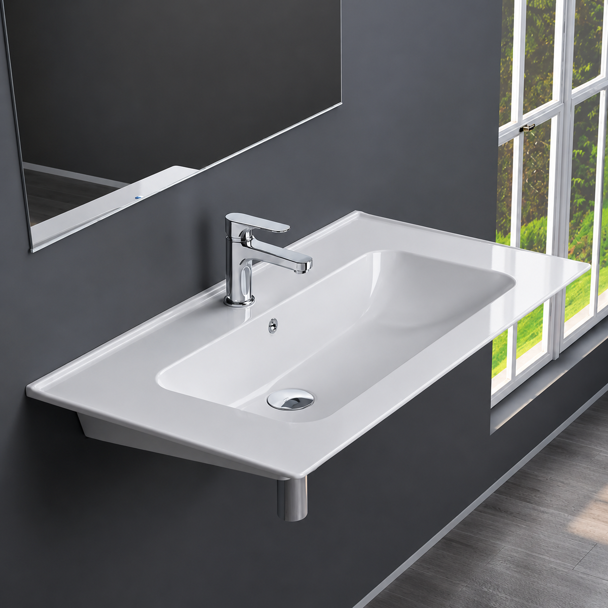Bathroom Sink Wall Mount Sink - ADA, 24 Inch, Rectangular, Modern, Ceramic CeraStyle 042000-U