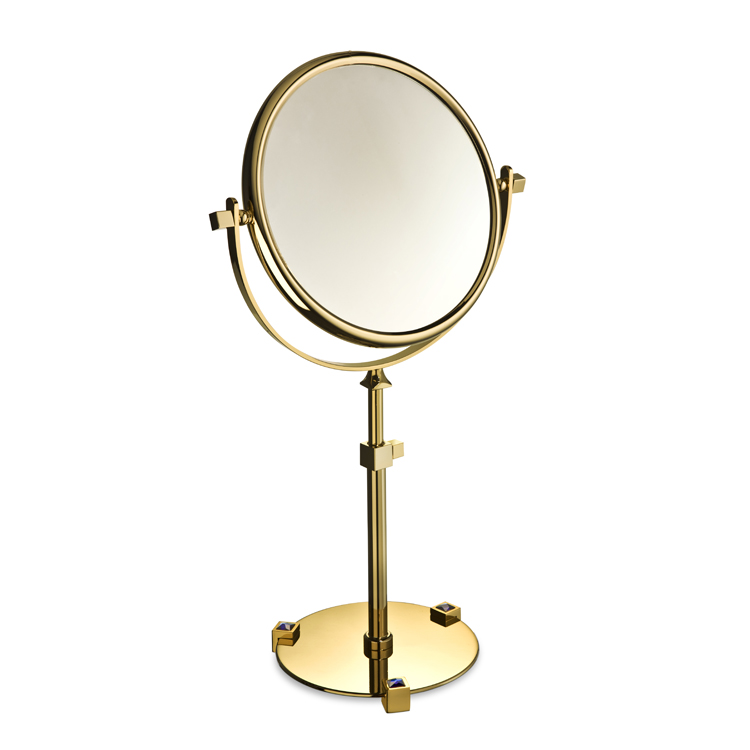 Windisch 99526a By Nameek S Moon Light Chrome Or Gold Pedestal Makeup Mirror Windisch 99526a Chrome Or Gold Pedestal Double Face With Blue Crystals 3x