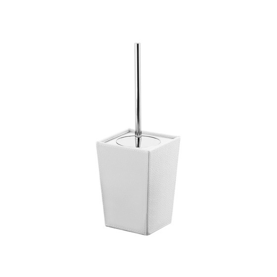 Gedy 1533-02 Toilet Brush Holder, Square White Faux Leather and Ceramic