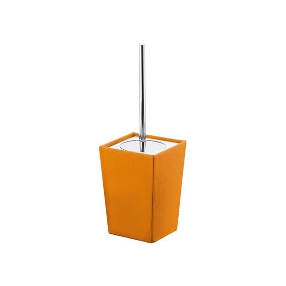 Gedy 1533-67 Square Orange Faux Leather and Ceramic Toilet Brush Holder
