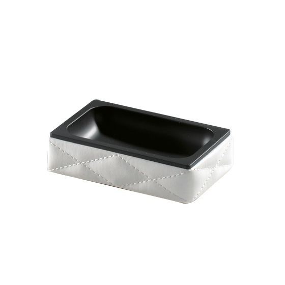 Soap Dish, Gedy 5911-24, White Rectangle Faux Leather Soap Dish