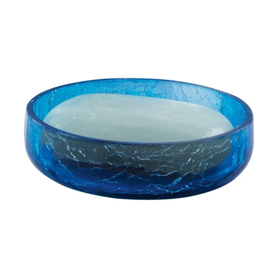 Soap Dish, Gedy GI11-11, Round Blue Crackled Glass Soap Dish