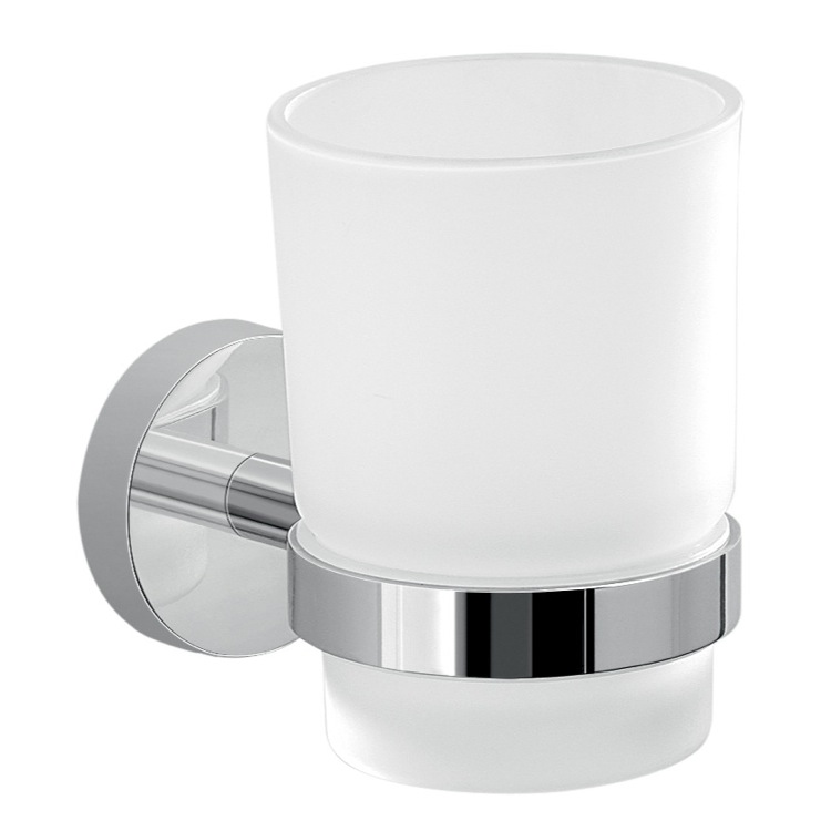 Gedy 2310-13 Frosted Glass Toothbrush Holder With Chrome Wall Mount