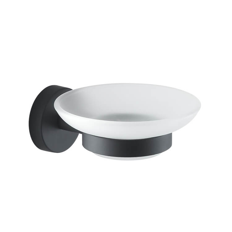 Soap Dish, Gedy 2311-14, Frosted Glass Soap Dish With Matte Black Wall Mount