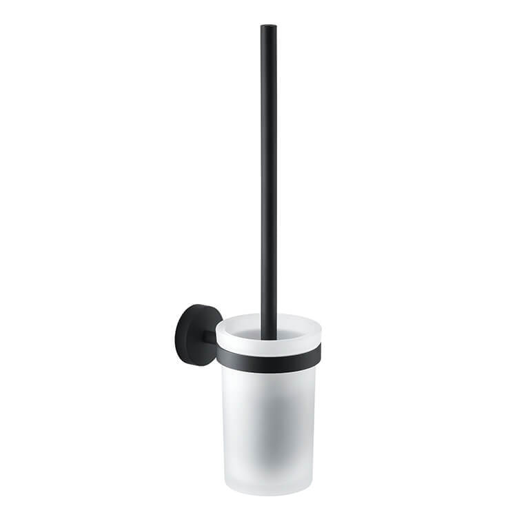 Gedy 2333-03-14 Frosted Glass Matte Black Mounted Toilet Brush Holder