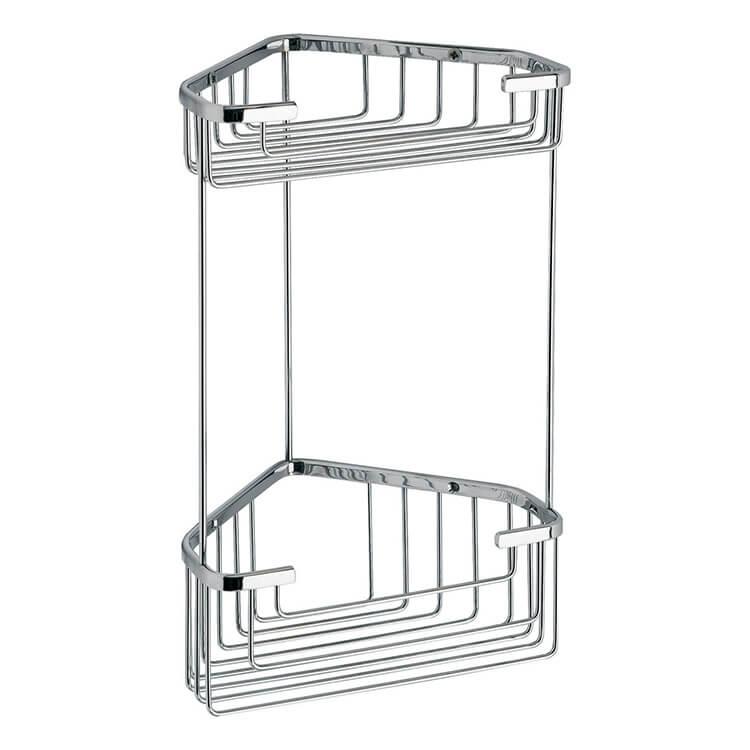 2-Tier Chrome Plated Stainless Steel Corner Basket Bath Shower Caddy w/ Fitting 
