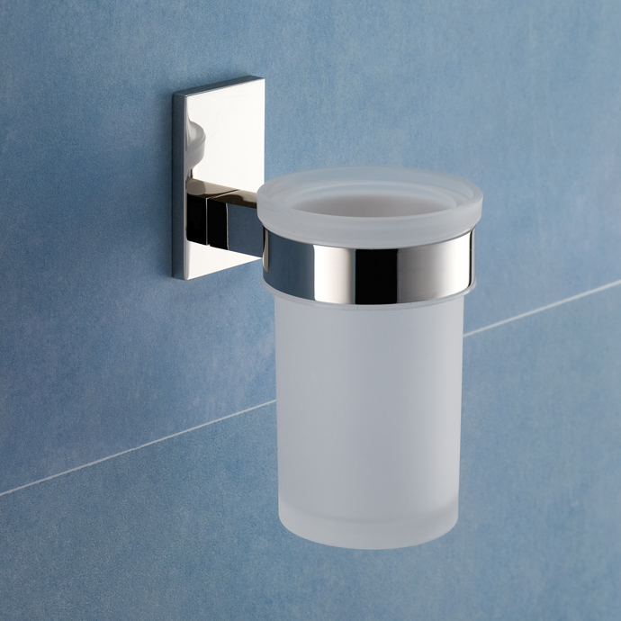 Gedy 7810-13 Wall Mounted Frosted Glass Toothbrush Holder With Chrome Mounting