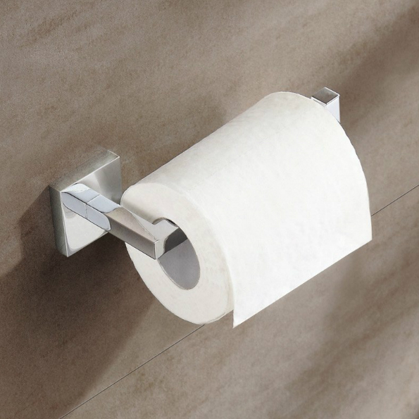 Modern Bathroom Toilet Roll Paper Holder in ChromeWall Mounted Square Design 