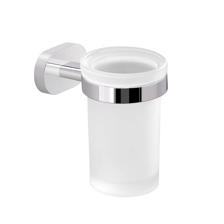 Toothbrush Holder, Gedy BE10-13, Chromed Aluminum and Frosted Glass Wall Mounted Toothbrush Holder