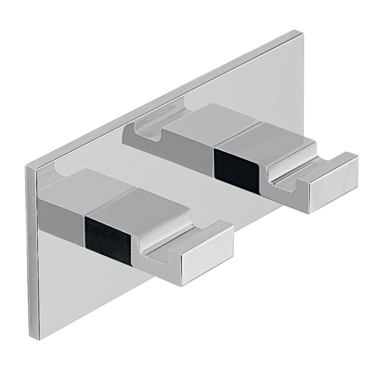 Gedy D126 Double Hook, Adhesive, Mounted, Square, Chrome, Aluminum