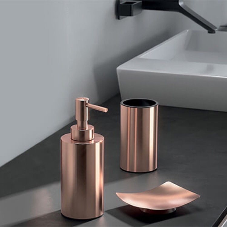 Gedy EE200-15 By Elettra Rose Gold Finish Three Bathroom Set - TheBathOutlet