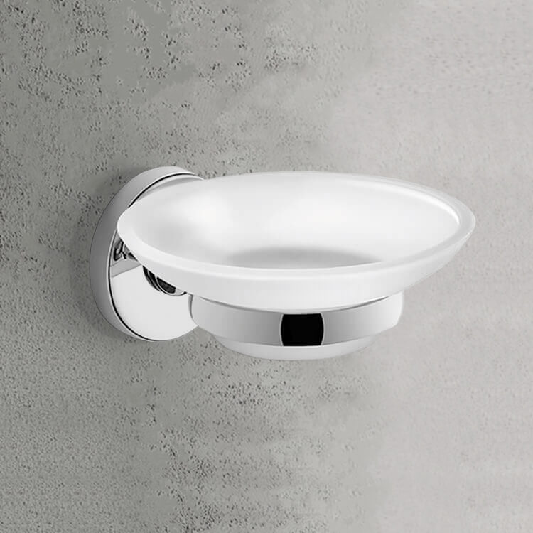 Bathroom Shower Soap Dish Holder Chrome Wall Mounted Bar Soap Saver Brass+Glass 