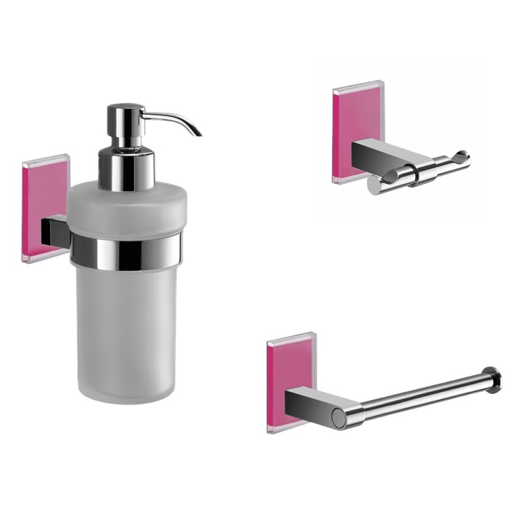 Gedy Mne226 76 By Nameek S Maine Wall Mounted 3 Piece Pink And Bathroom Accessory Set Gedy Mne226 76 Wall Mounted 3 Piece Pink And Chrome