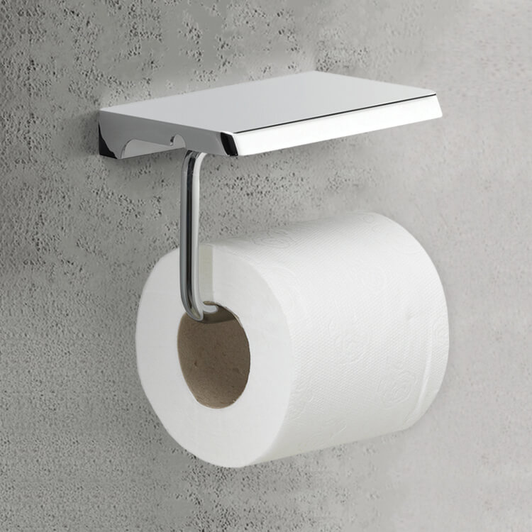 Gedy 2039-13 Modern Chrome Toilet Paper Holder With Shelf