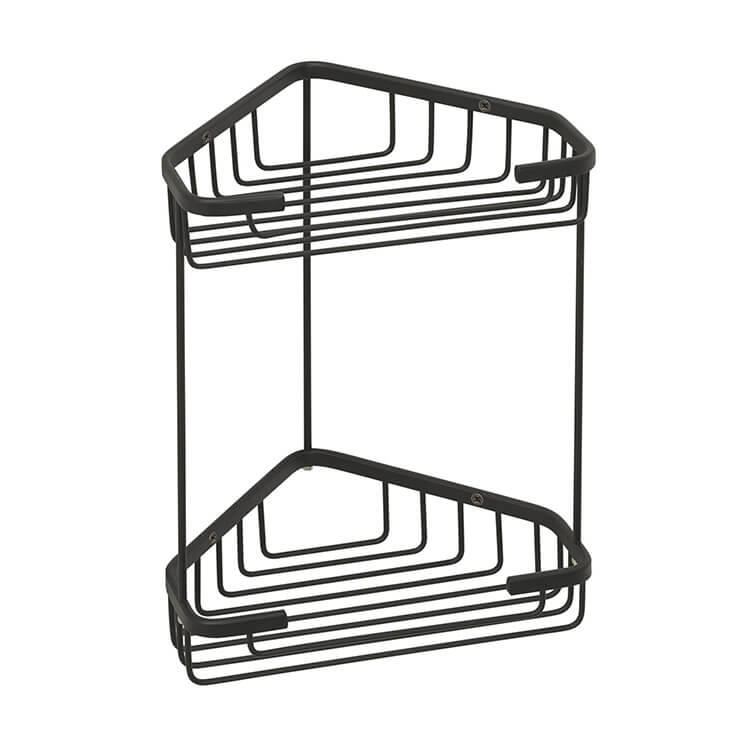 Gedy 2481-14 Matte Black Wire Corner Double Shower Basket