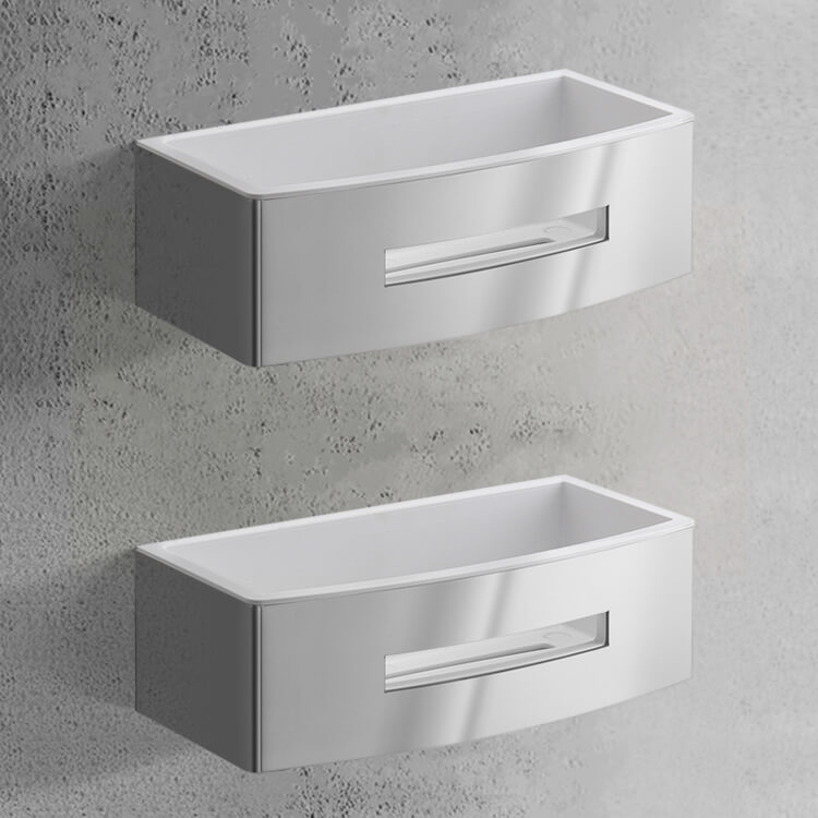 Gedy 7718B-23 Set of Chrome Shower Baskets With White Inserts