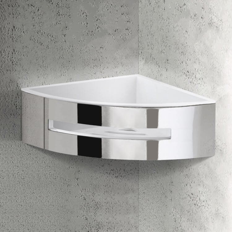 Polished Chrome Corner Mounted Double Basket Shower Shelf Bathroom Acc -  Luxury Bath Collection