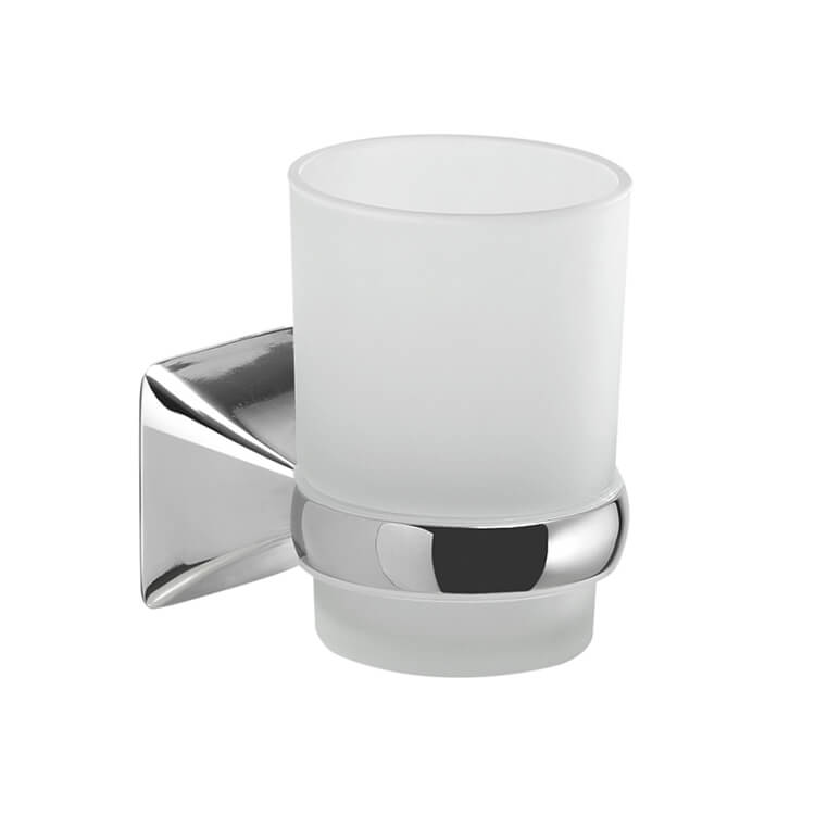 Toothbrush Holder, Gedy CE10-13, Wall Mounted Frosted Glass Toothbrush Holder With Chrome Mounting