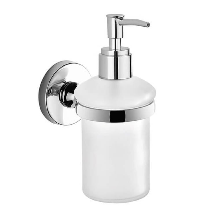 Soap Dispenser, Gedy FE81-13, Wall Mounted Rounded Frosted Glass Soap Dispenser With Chrome Mounting