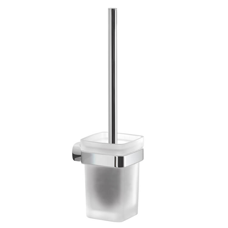 Gedy ST33-03-13 Wall Mounted Frosted Glass Polished Chrome Toilet Brush Holder