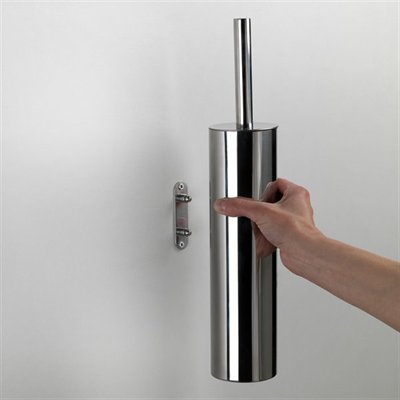 Bathroom Toilet Brush Holder Silver Chrome Wall Mountable Stylish Discreet