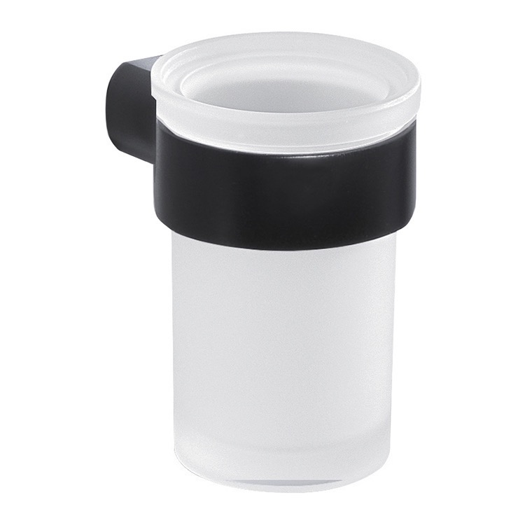 Toothbrush Holder, Gedy PI10-14, Wall Satin Glass Toothbrush Holder With Matte Black Mount