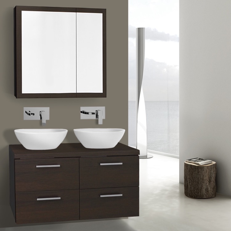 37 Inch Wenge Double Vessel Sink Bathroom Vanity Wall Mounted Bathroom Vanity Iotti An371 37 Inch Wenge Double Vessel Sink Wall