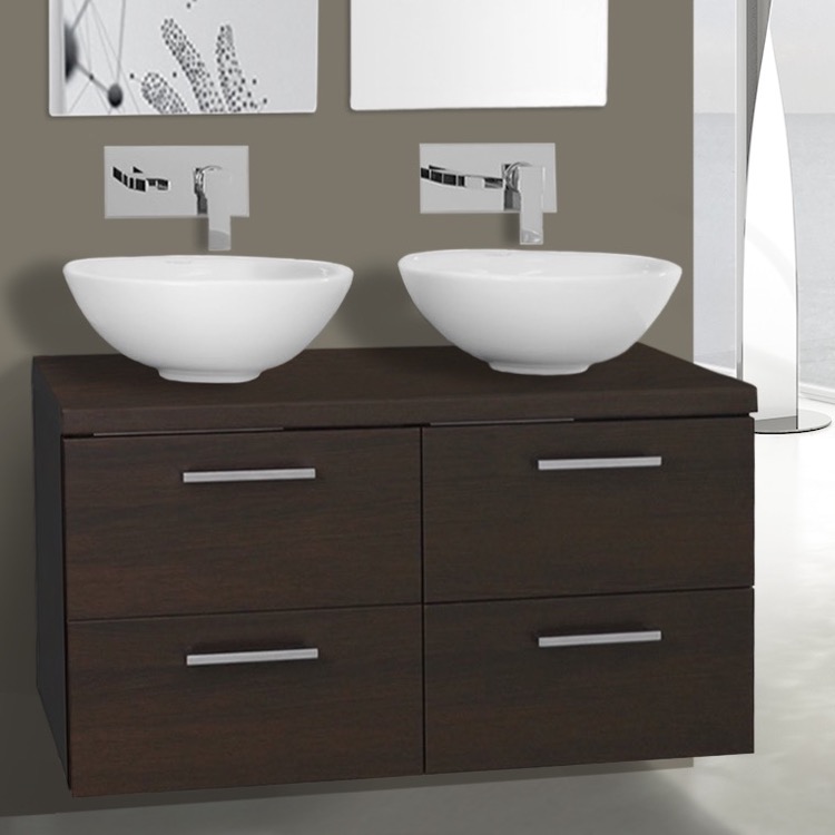 37 Inch Wenge Double Vessel Sink Bathroom Vanity Wall Mounted Bathroom Vanity Iotti An32 37 Inch Wenge Double Vessel Sink Wall