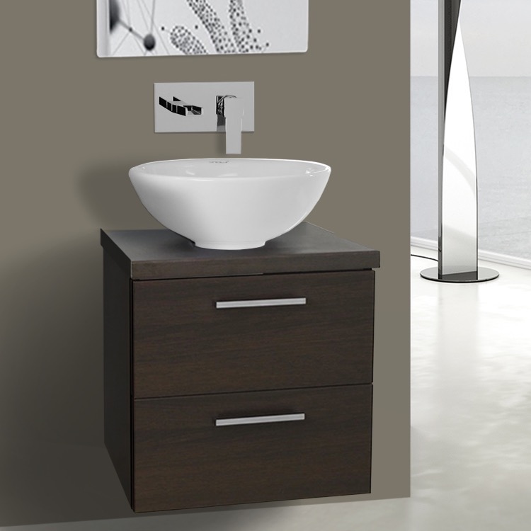 19 Inch Wenge Small Vessel Sink Bathroom Vanity Wall Mounted