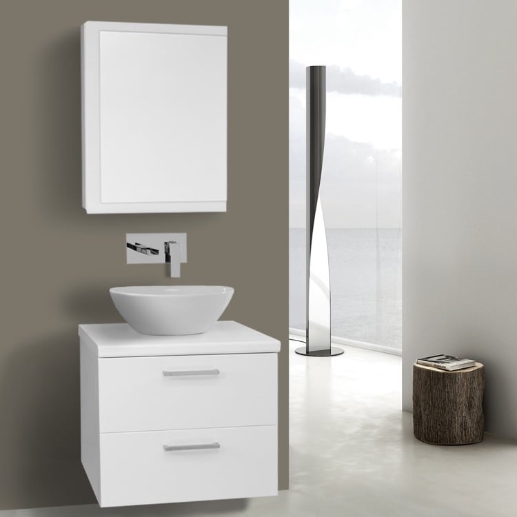 22 Inch Glossy White Vessel Sink Bathroom Vanity Wall Mounted 22 Inch Glossy White Vessel Sink Bathroom Vanity Wall Mounted Medicine Cabinet Included