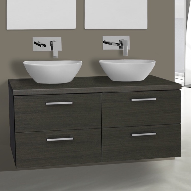 Iotti AN57 Double Wall Mounted Bathroom Vanity, 45 Inch, Grey Oak