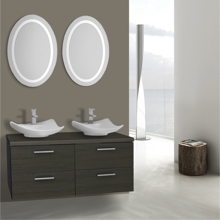 45 Inch Grey Oak Bathroom Vanity Wall Mounted Lighted Mirror 45 Inch Grey Oak Bathroom Vanity Wall Mounted Lighted Mirror Included